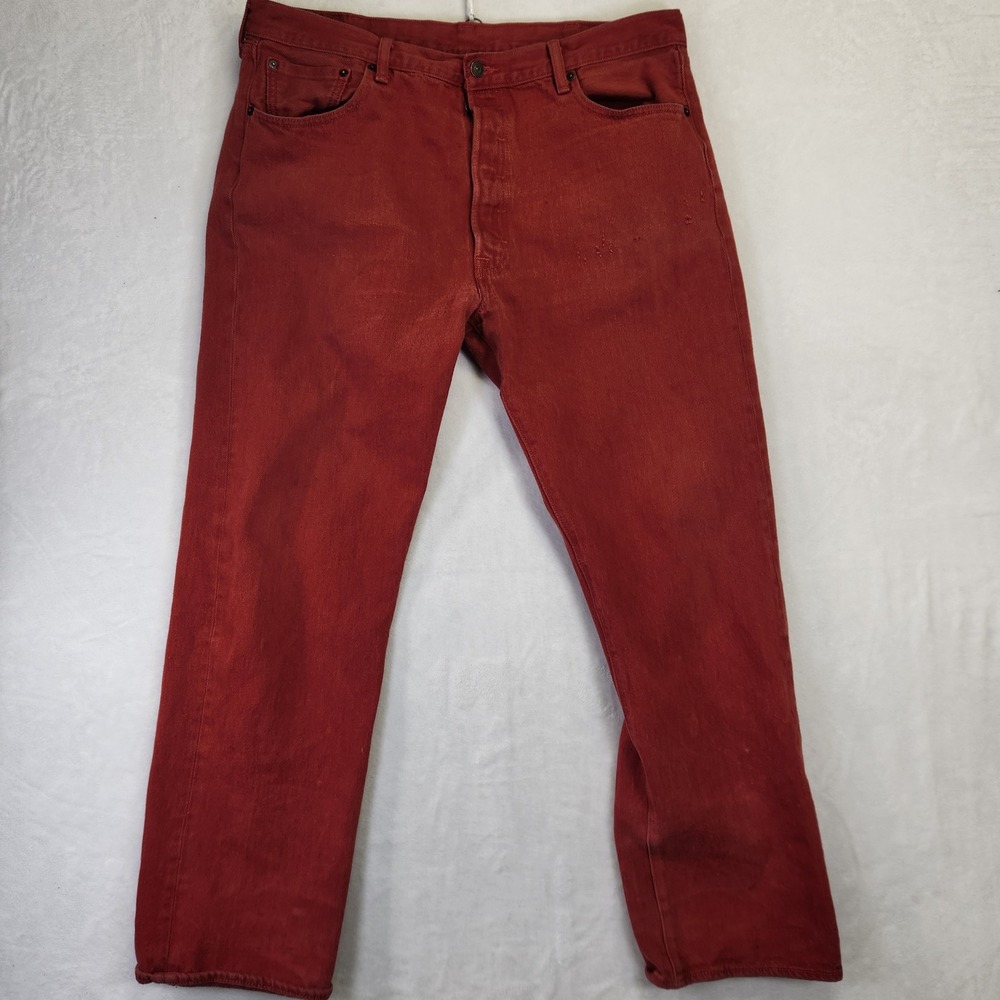 Levi Strauss Co 501XX Mens Red Denim Jeans‎ Button Fly Size 40x34 Distressed